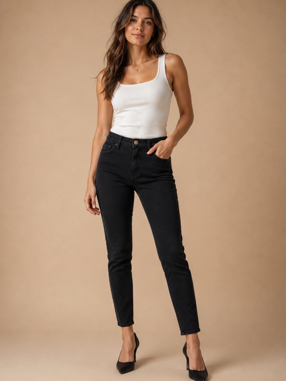 Current/Elliott High-Rise Black Straight-Leg Women's Jeans